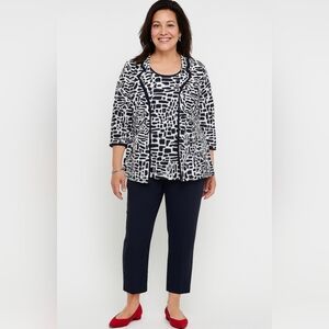 Salon Studio 3pc Navy Blue White Animal Print Outfit Size SP Pants Top Jacket